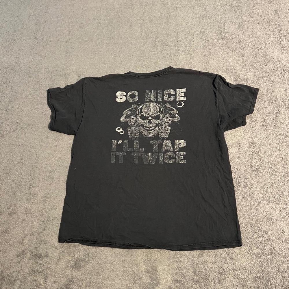 Vintage Y2K Thrashed Skull Graphic Shirt "So Nice I'll Tap It Twice" Grunge XL
